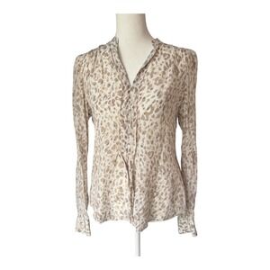 C.‎ Wonder 100% Silk Leopard Blouse  Small Beige Animal Print Office Chic Y2K